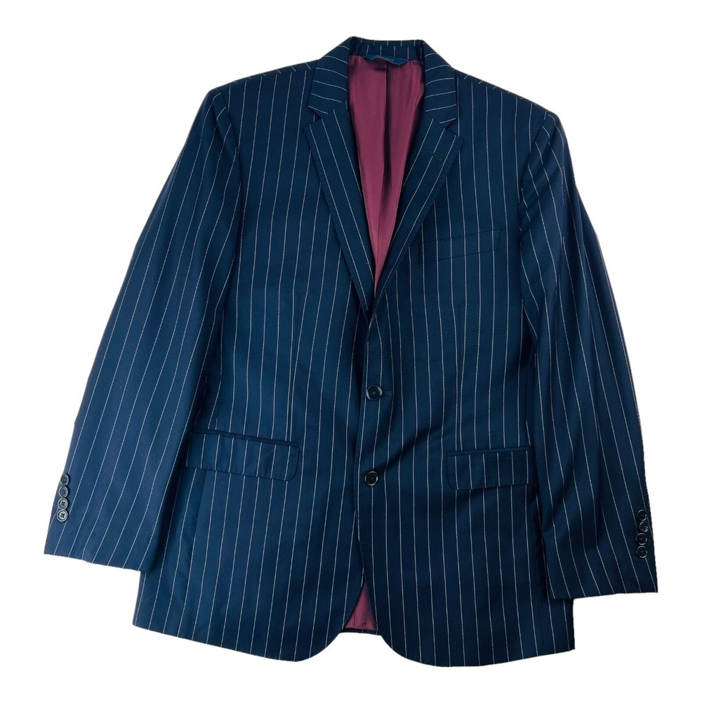 Brooks Brothers Blue w/ White Stripe‎ Vitale Barberis Wool 2 Btn/Vent Blazer 42R